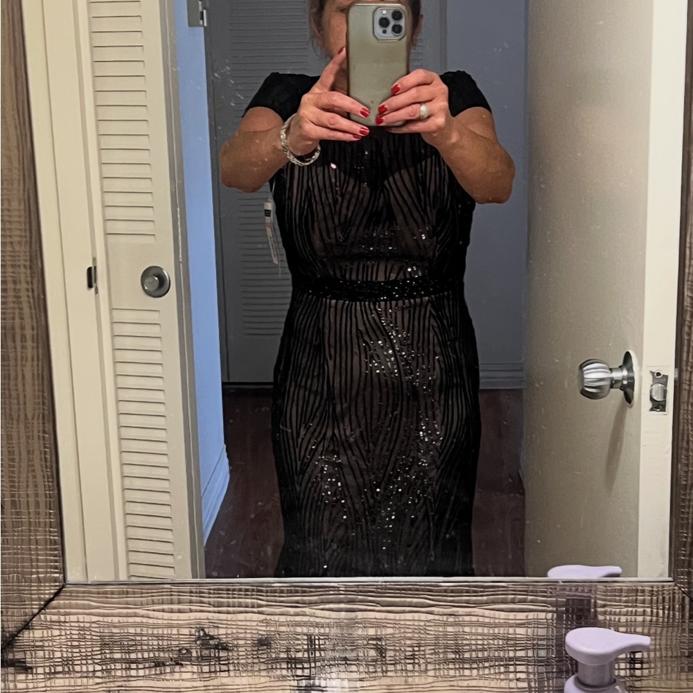 Cachet Black Sequin Midi Dress
